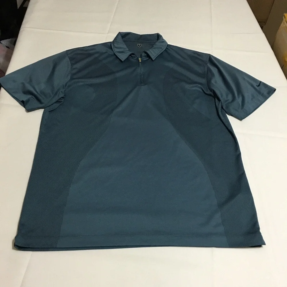 Nike Golf Polo Shirt Mens Large Blue Short Sleeve 1/4 Zip Dri-FIT Performance